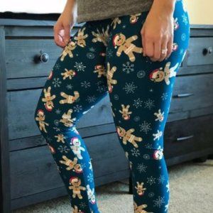 Teal Gingerbread Man Leggings OS, Plus, Kids